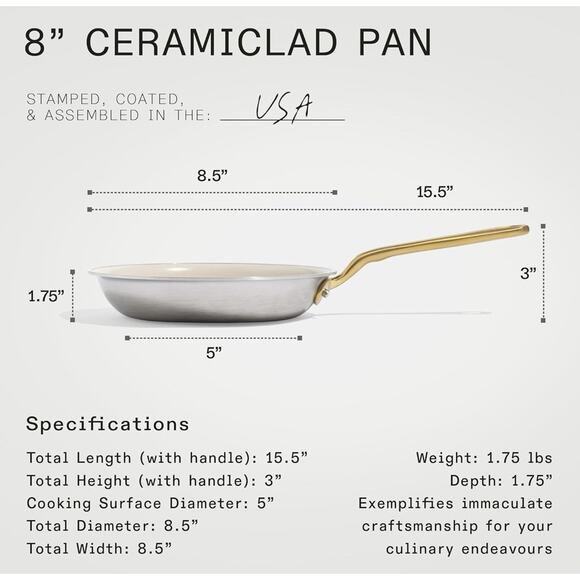 Made In Professional Cookware Ceramic Non-Stick Frying Pan 5-Ply Stainless Clad - Picture 2 of 5